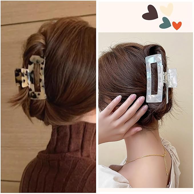 2 Pack Hair Claw Clips for Women Tortoise Shell Large Claw Hair Clips for Thin to Thick Hair Rectangle Hair Jaw clips