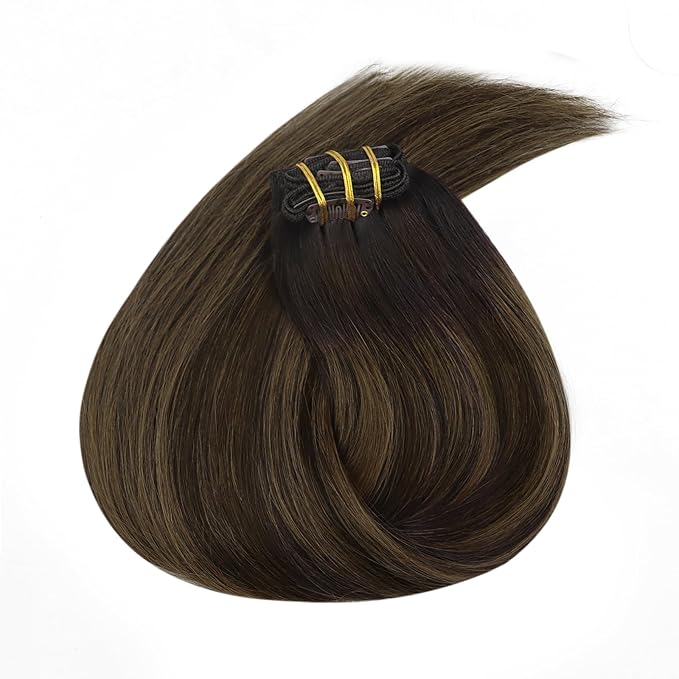 Ve Sunny Clip in Hair Extensions Real Human Hair 20inch Human Hair Clip in Extensions Dark Brown with Medium Brown Remy Hair Extensions Clip ins for Women 120g
