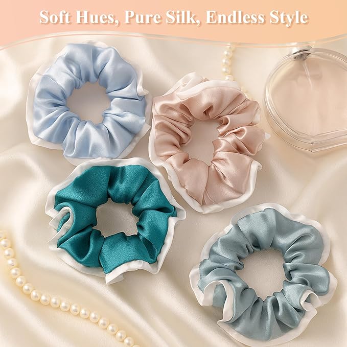 DAISYSILK Pure Mulberry Silk Hair Scrunchie for Women Gentle No-Crease Silk Hair Tie Smooth Elastic Ponytail Holder (Peacock Blue)
