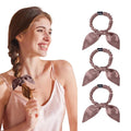 THXSILK 100% Mulberry Silk Bow Scrunchies 3-Pack, 22 Momme Mulberry Silk Hair Ties for Women, Cute Bunny Ear No Damage Ponytail Holders, Fashion Hair Accessories for Girls(S, Purple)