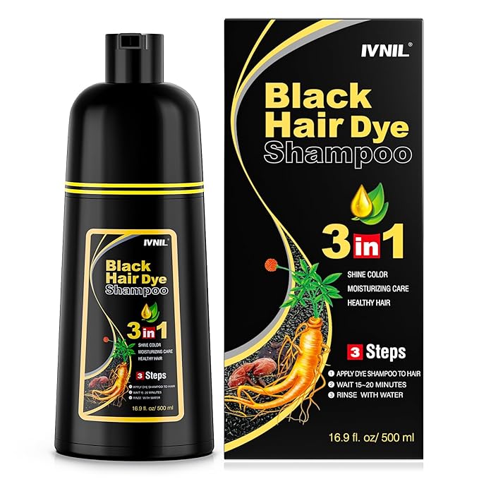 Ivnil Black Hair Dye Shampoo 3 in 1 Semi Permanent Hair Color Shampoo for Women & Men for Gray Hair Coverage, Natural Herbal Ingredients shampoo para pintar el cabello