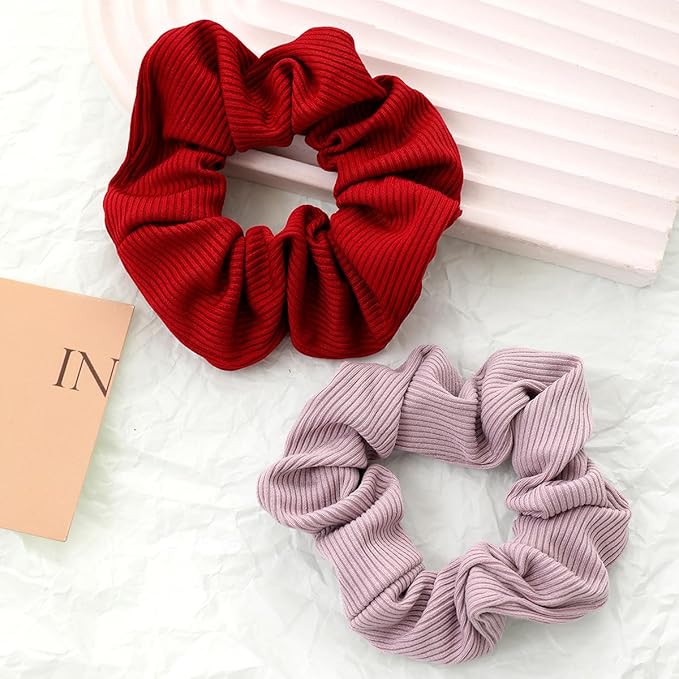 2-Piece Women's Winter Volumizing Hair Tie - Knitted Plush Hair Tie, Thickened Elastic Hairband, Suitable for Ponytails, Comfortable Hair Accessory (Red)