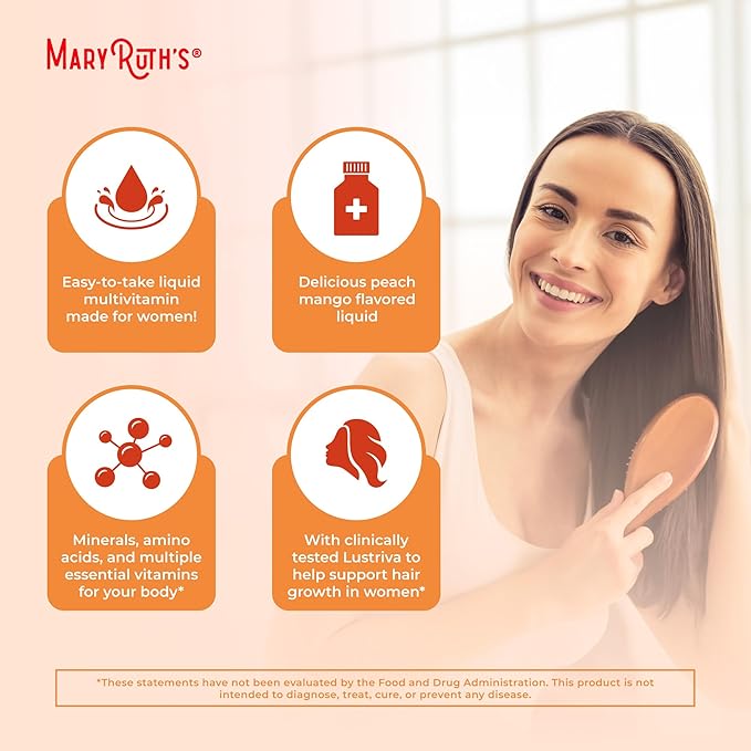 MaryRuth Organics Liquid Multivitamin+Hair Growth | Biotin 10000mcg | Lustriva Hair Growth Supplement | Clinically Tested in Women for Thicker Hair&Facial Wrinkle | Skin Care | Ages 18+ | 15.22 Fl Oz