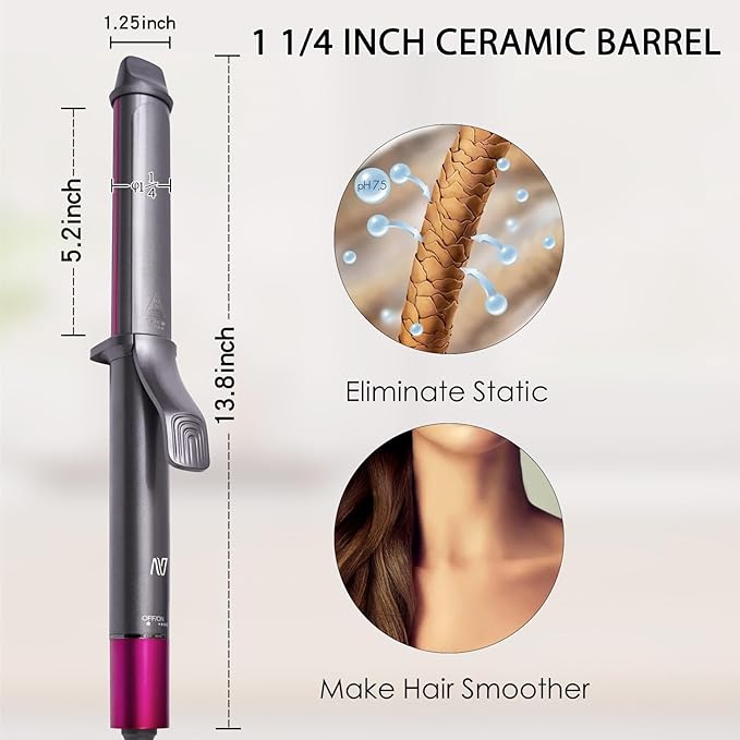 Curling Iron, 1 1/4 Inch Hair Curling Wand with Ceramic Coating, Professional Hair Curler, Fast Heating up to 430°F, Wide Voltage for Worldwide, 60 Mins Auto Off, Blush Pink