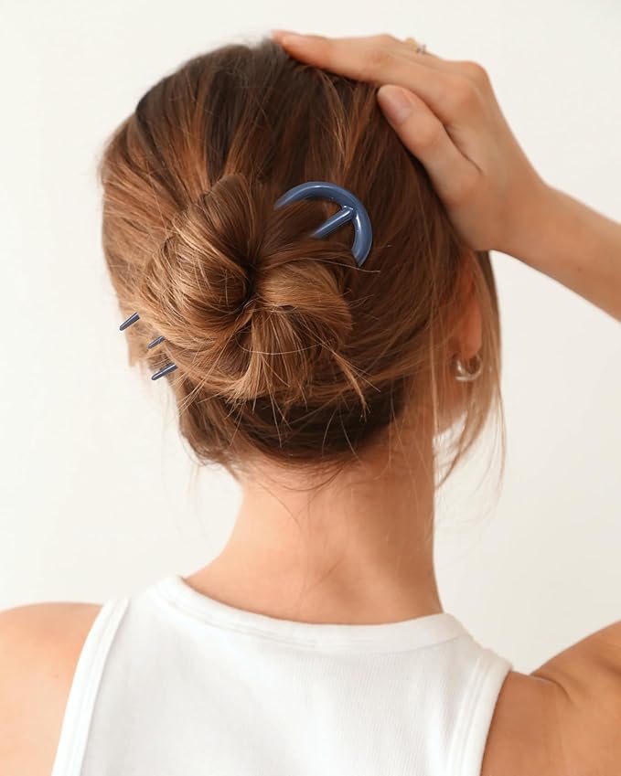 French Hair Pin for Women - U-Shaped Hair Fork for Updos, Chignons & French Twists, Durable Acrylic, Secure & Elegant Styling for All Hair Types (Neutral Colors)