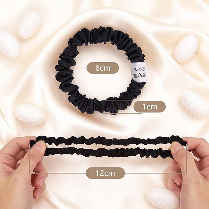 4 Pcs Silk Hair Ties, 22 Momme 100% Mulberry Hair Band, Silk Scrunchies for Women and Girls, 6A Grade No Damage Ponytail Holders (0.4in Width, Black)