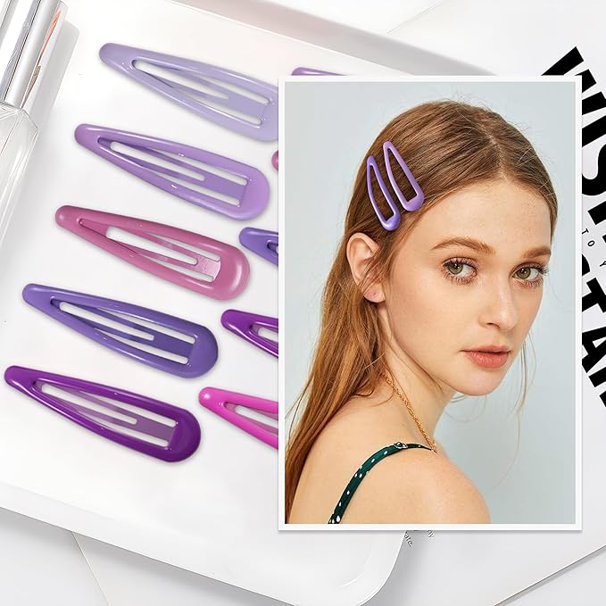 24 PCS 2.36 In Metal Snap Hair Barrettes For Women Water Drop Shape Hair Clips For Thick Thin Fine Hair,Bright Pink Purple