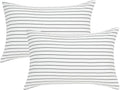JELLYMONI 100% Natural Cotton Striped Standard Pillowcases Set, 2 Pack White with Thin Black Stripes Pattern Printed Pillow Covers with Envelope Closure (Pillows are not Included)