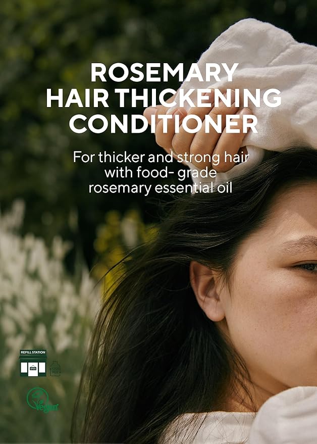 AROMATICA Rosemary Hair Thickening Conditioner, Vegan Hair Conditioner for Damaged Hair and Dry Hair - Moisturizing Conditioner, Silicone-Free (13.53oz/400ml)