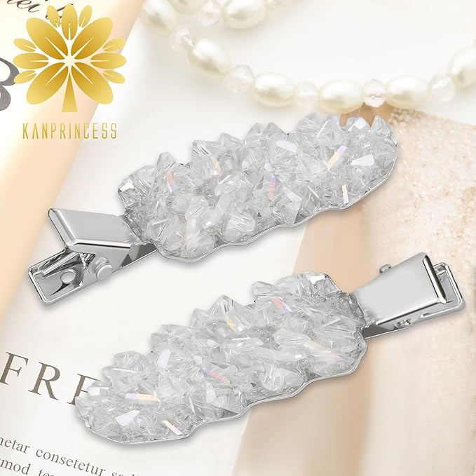 2PCS Rhinestone Hair Clips,Snap Hair Accessories,Decorative Hair Clips,Rhinestone Barrettes For Women Girls(SET22)