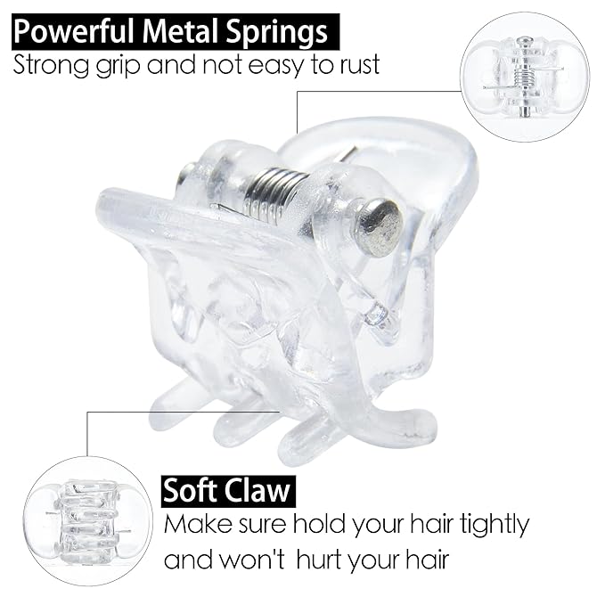 Cobahom 120PCS Clear Mini Hair Claw Clips, 0.39 Inch/1cm Claw Clips for Hair, No-Slip Plastic Small Jaw Clips for Fine Thin Hair, Micro Hair Clips for Women Girls, Clear