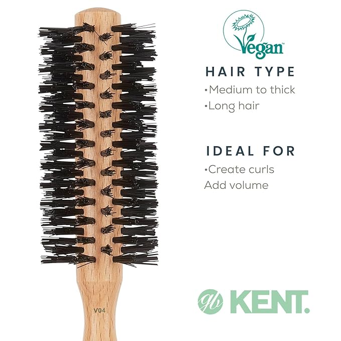 Kent V04 Vegan Boar Bristle Hair Brush - Eco-Friendly Round Blow Out Brush for Creating Curls, Adding Volume and Root Lift (45mm)