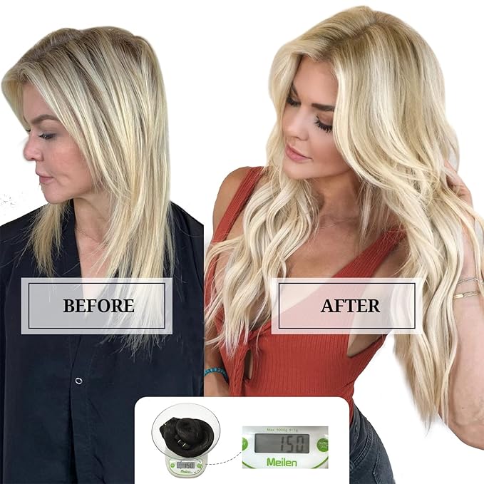 DOORES Human Hair Extensions Clip in Dark Blonde Highlighted Bleach Blonde - 150g 9pcs 16 Inch Remy Straight Natural Hair Extensions