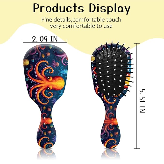 Mini Hair Brush,Cute Detangling Travel Hair Brush,Soft Bristles for Effortless Tangle Removal,Detangler Hairbrush for Women Men Boys Girls Kids Wet Dry All Hair Types (Orange Octopus, Mini)