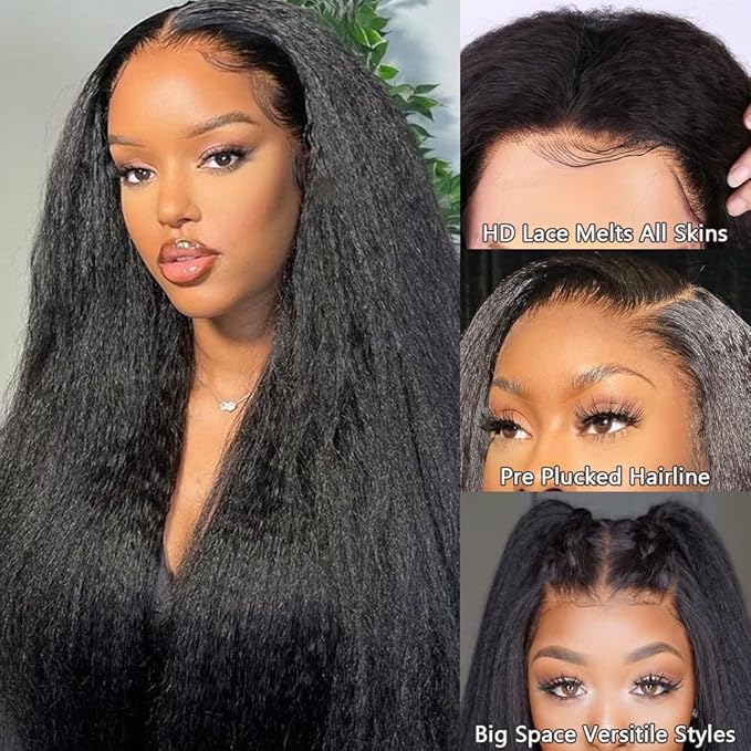 GOLFMAX 30 Inch Yaki Straight Lace Front Human Hair Wig 13x4 Transparent Lace Frontal Wig Pre Plucked Hairline 100% Human Hair Wigs For Black Women Kinky Straight Natural Hairstyles