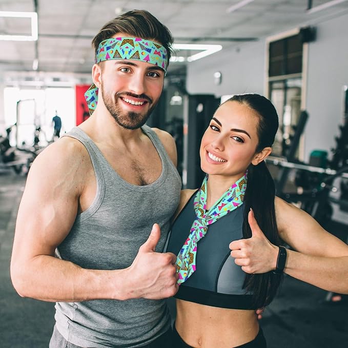 Men's Women Beauty Skinny Sports Sweatband Head Decor for Running Travel Shower, Long Multi Style Geometric Checkered Zebra Tiger Leopard Print Mint Green Retro 80S 90S Head Ribbon Headwear