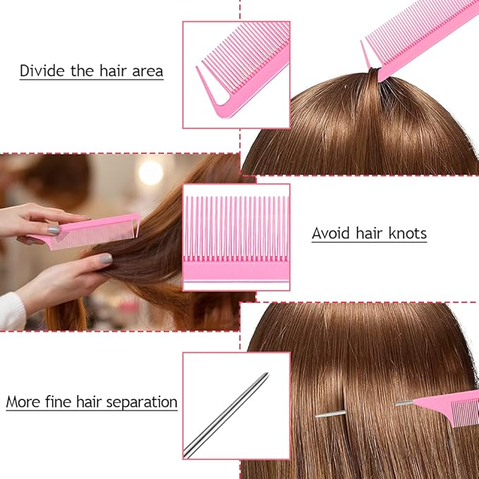 TsMADDTs Hair Styling Tool Set - 3 Pcs French Braid Tool, Rat Tail Comb, and Metal Braiding Pin in Pink