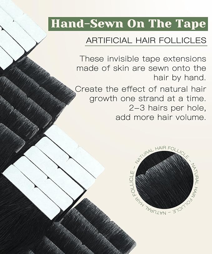 SURNEL Injected Tape in Hair Extensions Human 16inch Jet Black Upgraded Seamless Remy Invisible Tape in Extensions 20Pcs 35g(#1,16)