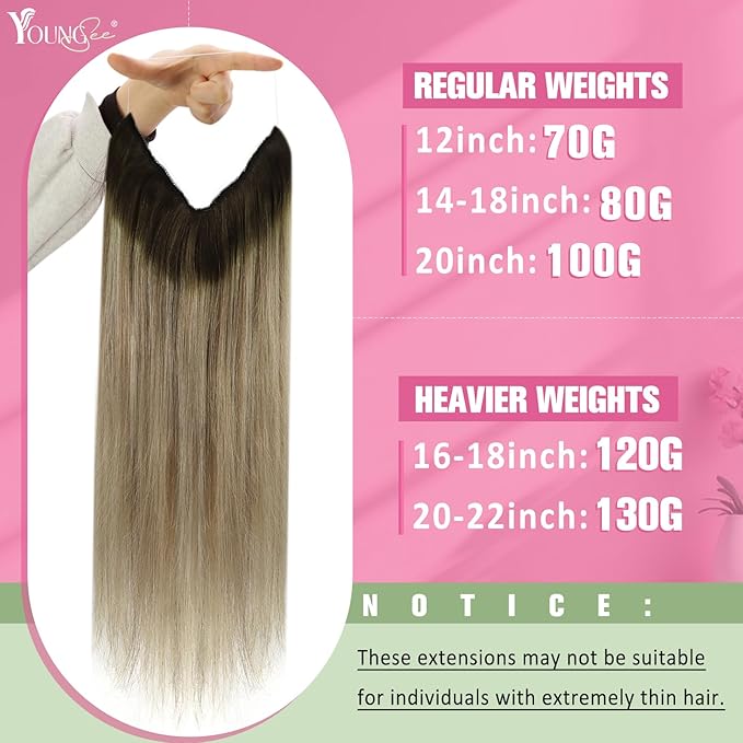 YoungSee 130G Invisible Wire Hair Extensions for Women Brown Blonde Human Hair Wire Extensions Balayage One Piece Hair Extensions Real Human Hair Walnut Brown with Blonde Soft Hair 20 Inch