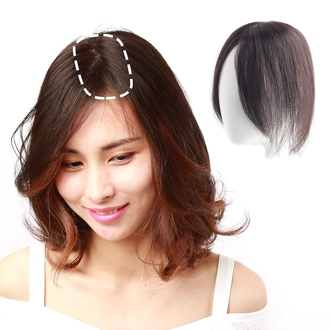 Real Human Hair Topper Double-Monofilament Top Hand-Tied Hair Pieces Mid Length for WomenThinning BHADS710 (BL Natural Black × Hair Length:9.8"(25cm), Base Size:2.8"×3.9"(7cm×10cm))