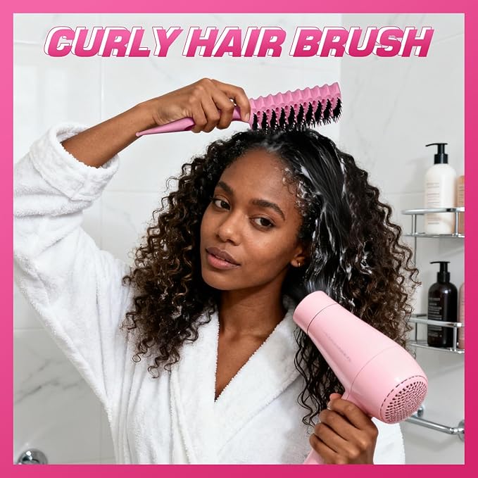 Candy Brush Curl Defining Vented Hair Brush for Effortlessly Blow Drying Detangling and Shaping and Styling, Airflow Wet Hair Brush for All Hair Types for Women and Men, Anti-Pull & Frizz, Pink