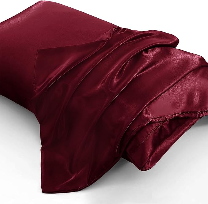 Aormenzy Satin Pillow Cases for Women King Size Set of 2, Burgundy Satin Pillowcase for Hair with Envelope Closure Silky Pillow Covers Wrinkle, Fade Resistant (20x40 Inches)