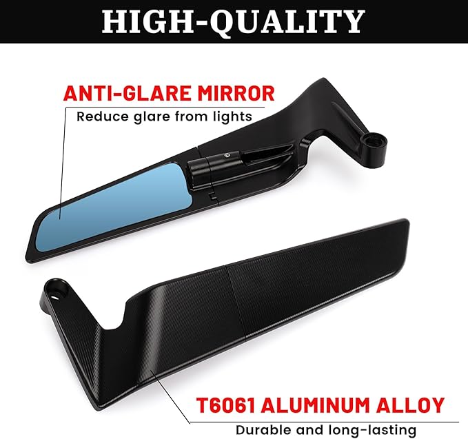 XINGWU Motorcycle Mirrors Anti-glare Stealth Mirror Adjustable Rotating Rearview Mirror Wind Wing Side Mirror for Z650 Z900 Z1000 Duke 390 790 1290 MT07 MT09 S1000 Street Bike Mirrors