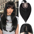 Rich Choices Real Human Hair Topper With Bang - 100% Remy Hair for Women With Thinning Hair - Clip in Silk Base 12 Inch #1 Jet Black