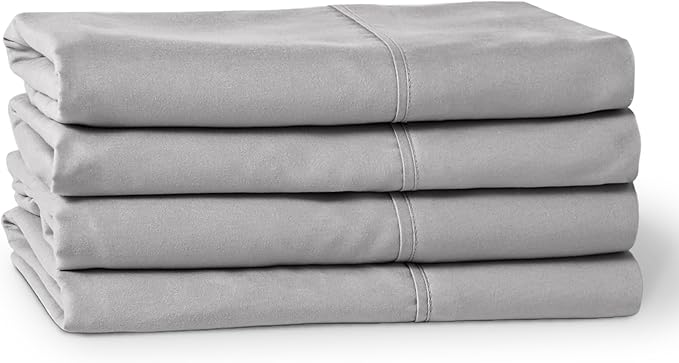 Bare Home Microfiber Bulk Pillow Cases - Standard/Queen Size Set of 4 - Cooling Pillowcases - Double Brushed - Light Grey Pillowcases 4 Pack - Easy Care (Standard - 4 Pack, Light Grey)