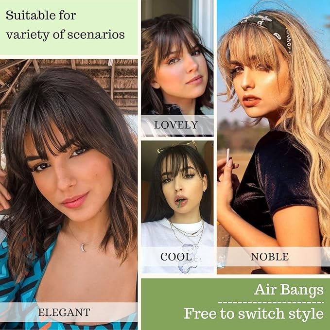 NAYOO Bangs Hair Clip - Brown Black Fake Bangs 100% Real Human Hair Extensions French Bangs for Women Fringe with Temples Hairpieces Curved Bangs for Daily Wear (Brown Black, French Bangs)
