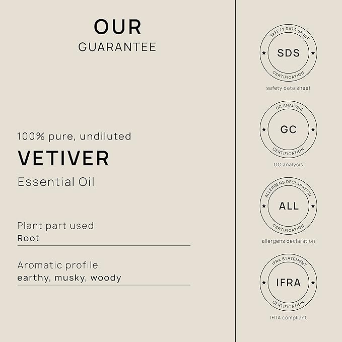 VINEVIDA Vetiver Essential Oil 10 mL - Undiluted Candle Scent DIY Scents for Candlemaking Soap Making Safe Skin, Pack of 1,0.33 Fl Oz,10 milliliters, (4OZV-OBP-VET-IND-10ML)