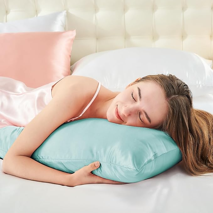 BEDELITE Satin Body Pillow Cover, Super Soft and Cooling Body Pillow Pillowcase for Hair and Skin, Breathable Silky Full Long Pillowcase Cover(20"x54", Blue Grey)