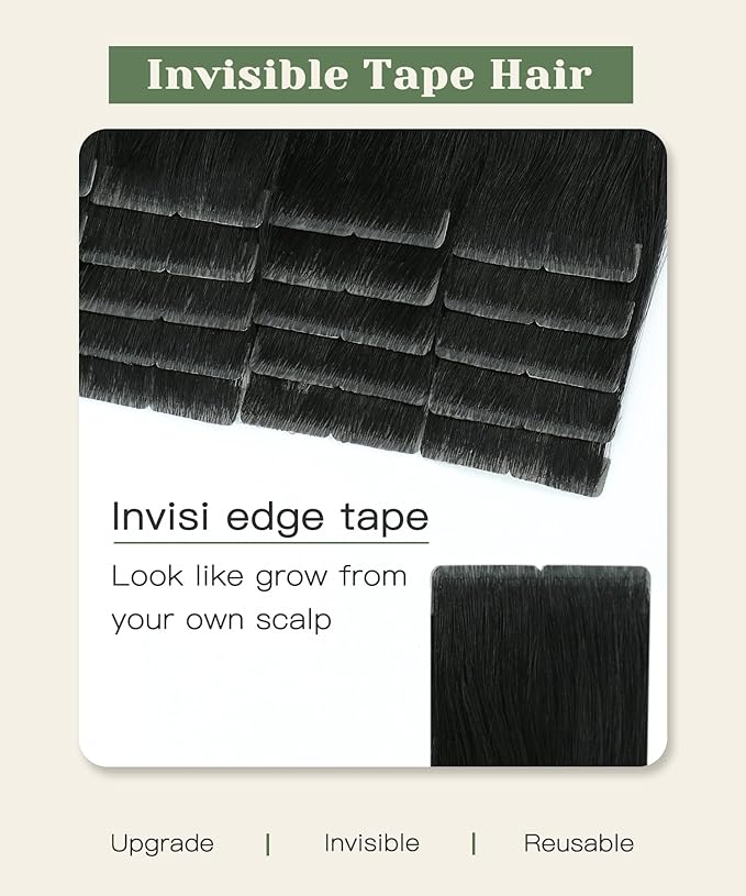 SURNEL Injected Tape in Extensions Human Hair 18 Inch Natural Black Seamless Remy Invisible Tape in Extensions 20 Pcs 40g(#1B,18)