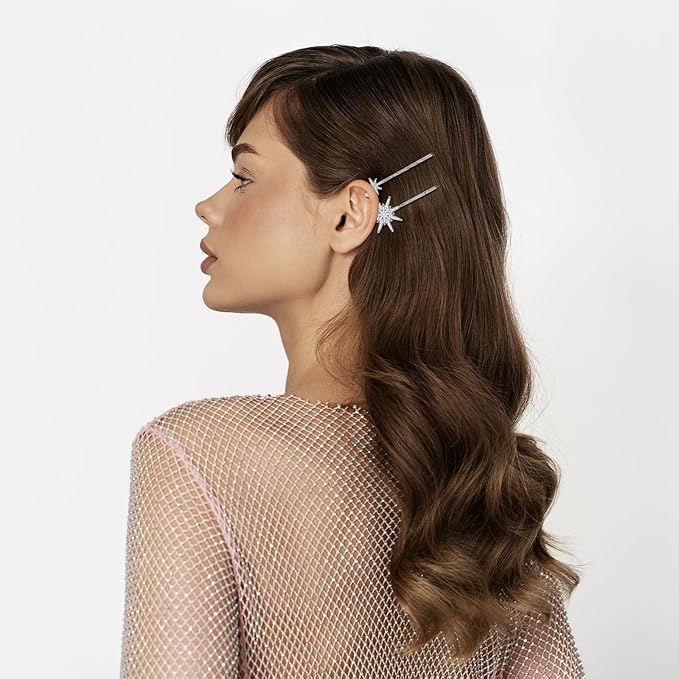 6 PCS Moon Star Hair Clips, Silver Hair Accessories, Vintage Hairs Clips, Silver HairPins, Star Hairs Clip Set for Women