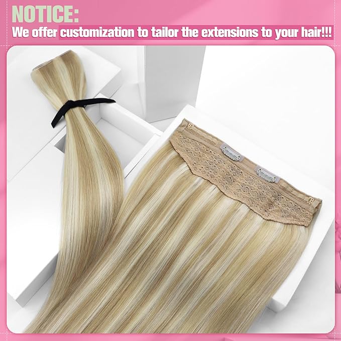 YoungSee Wire Hair Extensions Human Hair Brown Balayage Wire Hair Extensions Real Human Hair Medium Brown Ombre Caramel Blonde Fish Line Hair Extension Real Human Hair 16 Inch 80g