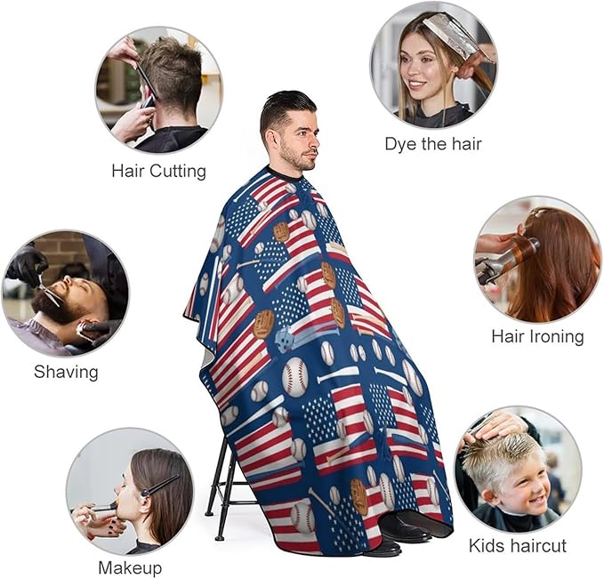 Hair Dressing Gown Cape Baseball Sport American Flag Hair Cutting Cloak, Adjustable Salon Cape Apron for Barbers, Easy Clean