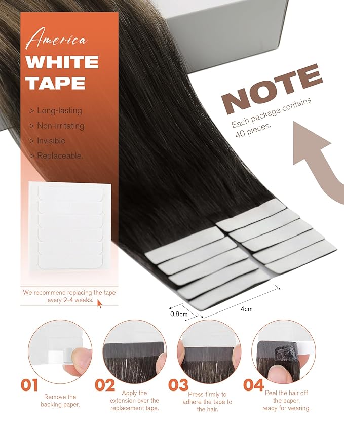 Sunny Hair Tape in Hair Extensions Human Hair, 12 Inch 40Pcs Remy Tape in Extensions Black Balayage Brown Ombre Ash Blonde Hair Extensions Tape in 60g