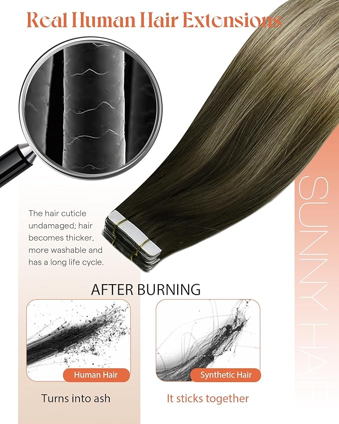 Sunny Hair Tape in Hair Extensions Human Hair Brown Balayage Blonde Tape in Extensions 12 Inch Real Hair Extensions Tape in 20Pcs 30g