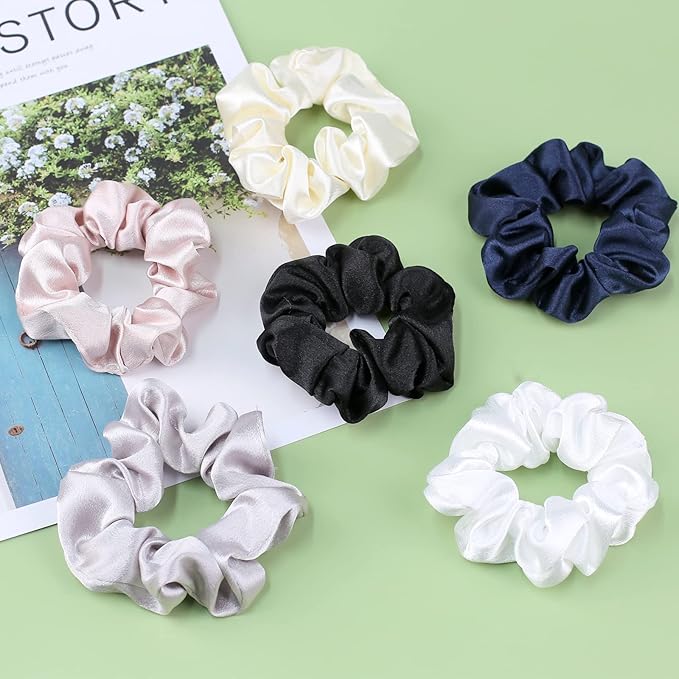 IVARYSS Scrunchies for Sleep, Premium Satin Soft Than Silk, Cute Bands Ties for Women, Girls - Curly, Thin & Thick Hair Styling, 12 Pack, Neutral Colors