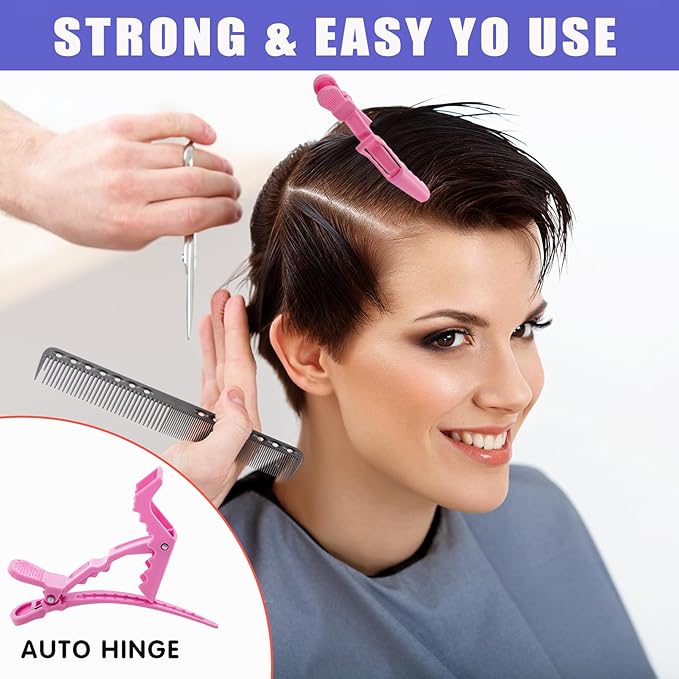 50Pcs Alligator Hair Clips,Professional Hair Styling Clips for Styling Sectioning,Plastic Non Slip Hair Clips for Women with Wide Teeth & Double-Hinged Design(Pink)