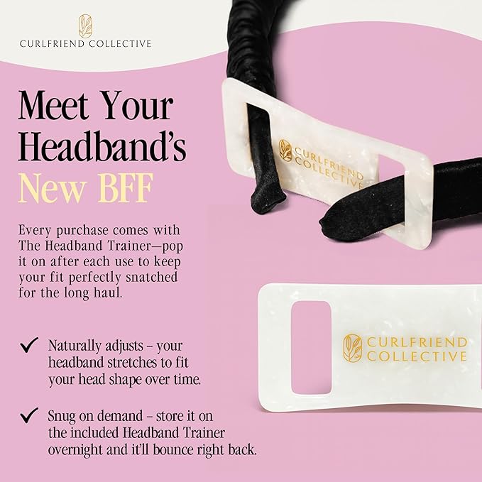 Curlfriend Collective Midnight Blooms Comfort Curve Silk Headband – 100% Mulberry Silk, No-Slip, No Headache, Wide Luxury Hair Accessory for Women, Gentle & Stylish for Curly & Textured Hair