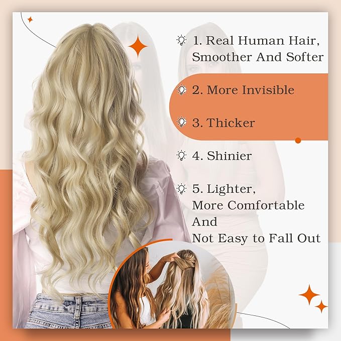 Full Shine Human Hair Tape in Extensions Color 16P22 Highlighted Blonde Tape in Hair Extensions 22Inch 100G Long Extension Seamless Skin Weft for Daily Office Look 40Pcs