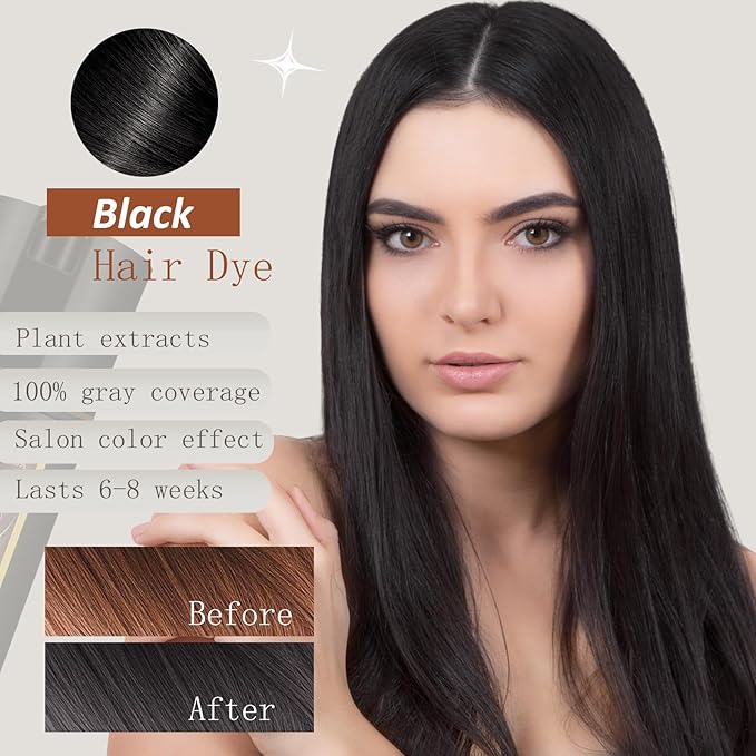 Black 3-in-1 Hair Dye for Men & Women - Long-Lasting Gray Hair Coverage, Shampoo Para Canas, Natural Color in Minutes - 16.9 Fl Oz