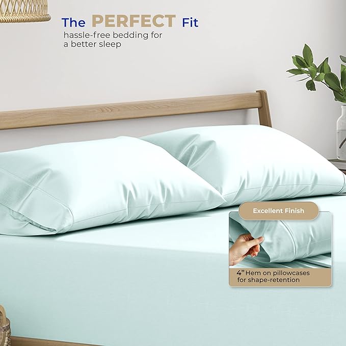 THREAD SPREAD 100% Cotton Pillowcases Standard/Queen Size Set of 2-400 Thread Count Cotton Pillowcases, Ultra Soft Cool Sateen Weave Pillow Cases for Sleeping, Set of 2 Pillow Covers (Sea Foam)