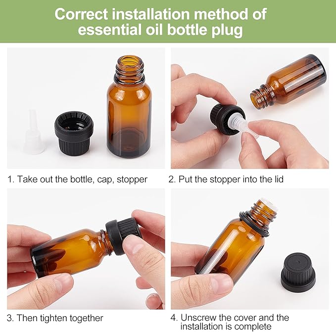 BENECREAT 24 Pack 15ml Brown Glass Essential Oil Bottles Refillable Container Kits with Plastic Droppers, Funnel Hoppers and Sticker for Aromatherapy Fragrance Cosmetic Oil