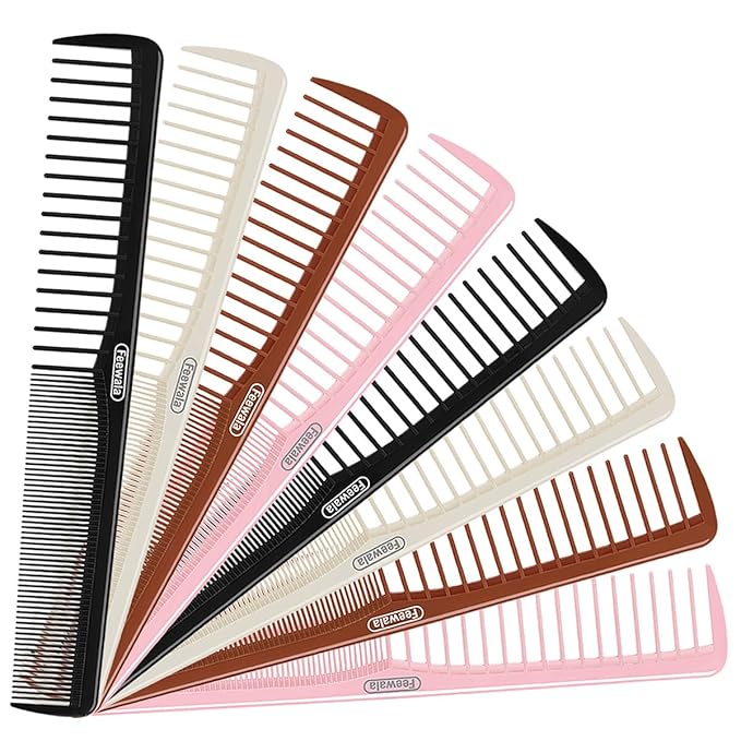 Combs Set, Classic Hair Comb, Fine and Wide Teeth, For Hairdressing, Grooming, Detangling, Sectioning, Teasing, For Women and Men, 7 Inches, 4 Colors and 8 Pieces