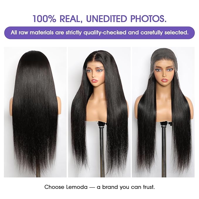 Lemoda Full 13x6 SKINLIKE Real HD Lace Frontal Wigs 210% Density 15A 28Inch Straight 13x6 Full Lace Frontal Virgin Human Hair Wigs Invisible 0.1mm Ultra-thin Knots Frayed Ends Lace Wig Natural Black