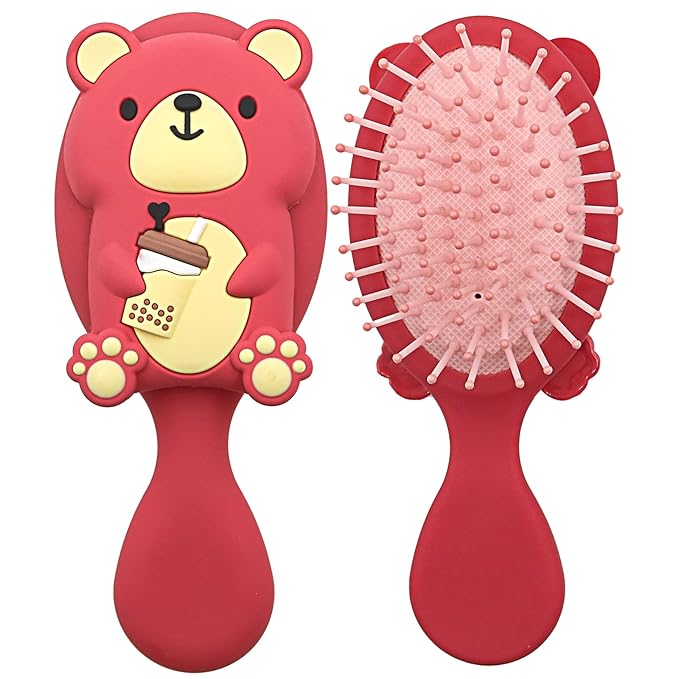 Mini Toddler Hair Brush Detangler Brush Kids Detangling Hairbrush Soft Massage Comb Small Travel Hair Brush for Thick Curly Thin Long Short（Red）