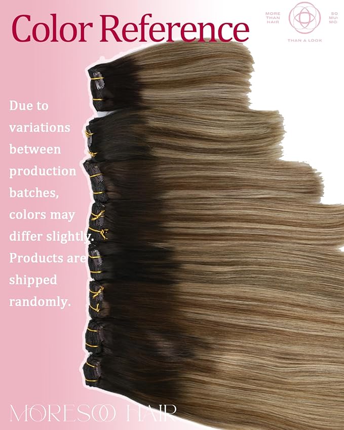 Moresoo Clip in Hair Extensions Real Human Hair for Women Long Human Hair Clip in Extensions Balayage Brown to Blonde 20 Inch Different Batches
