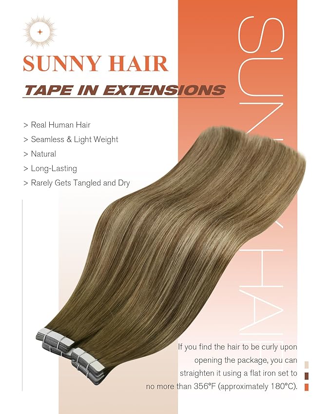 Sunny Hair Tape in Hair Extensions Human Hair,Balayage Brown with Blonde Hair Extensions Tape in 20 Inch Real Human Hair Tape in Extensions 40Pcs 100g